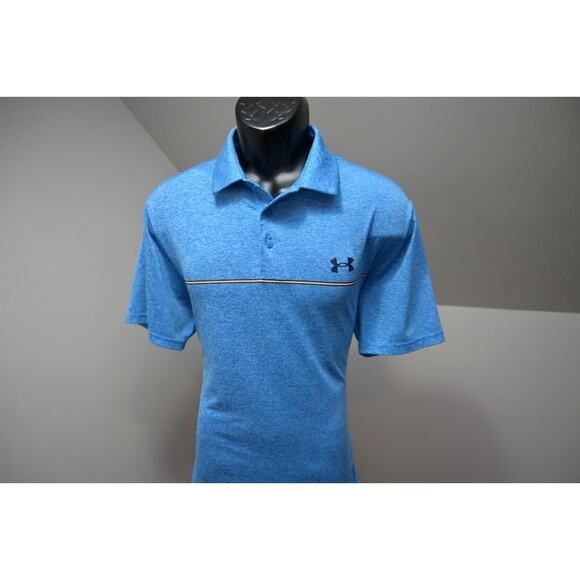Under Armour Playoff Golf Polo Marled Blue Athletic Golf Shirt Mens Size Large - Picture 2 of 10